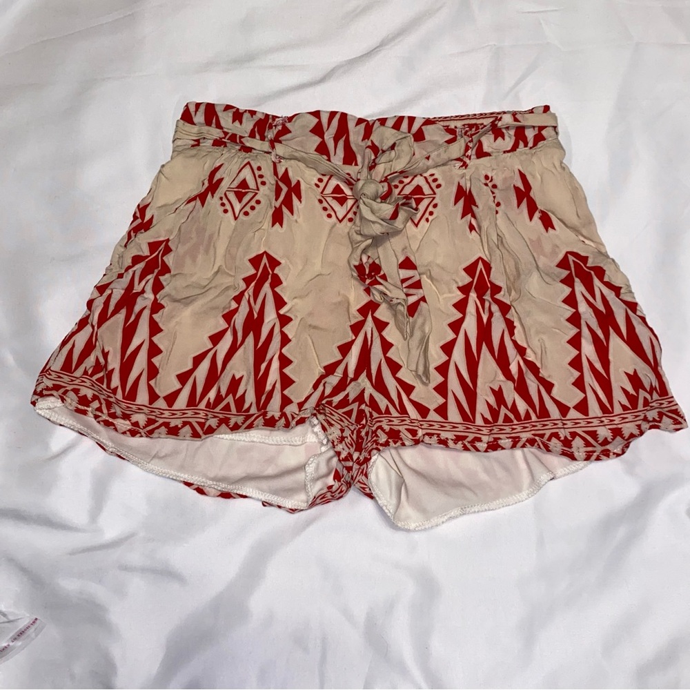 Red and Cream Patterned Women Shorts